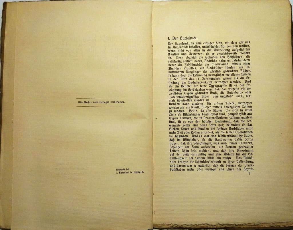 Kunst und Handwerk – Arts and Crafts Essays: II. Die Buchkunst. Leipzig: Hermann Seemann Nachfolger, 1901. S. 1