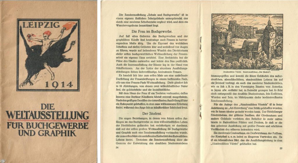 Die Weltausstellung für Buchgewerbe und Graphik. Leipzig: Brockhaus, 1914 (links Titelblatt)