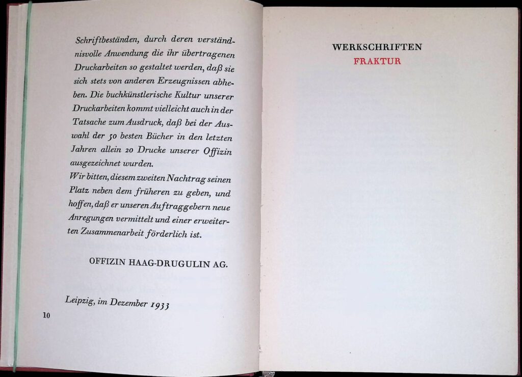 2. Nachtrag zur Schriftprobe der Offizin Haag-Drugulin AG. Leipzig: Offizin Haag-Drugulin, 1933