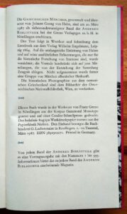 von Hahn, Johann Georg (Hrsg.): Griechische Märchen, Die andere Bibliothek. Bd. 27. Nördlingen: Greno Verlagsges. mbH, 1987