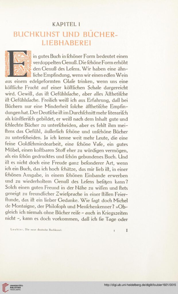Hans Loubier: Die neue deutsche Buchkunst. Stuttgart: Krais, 1921. S. 1